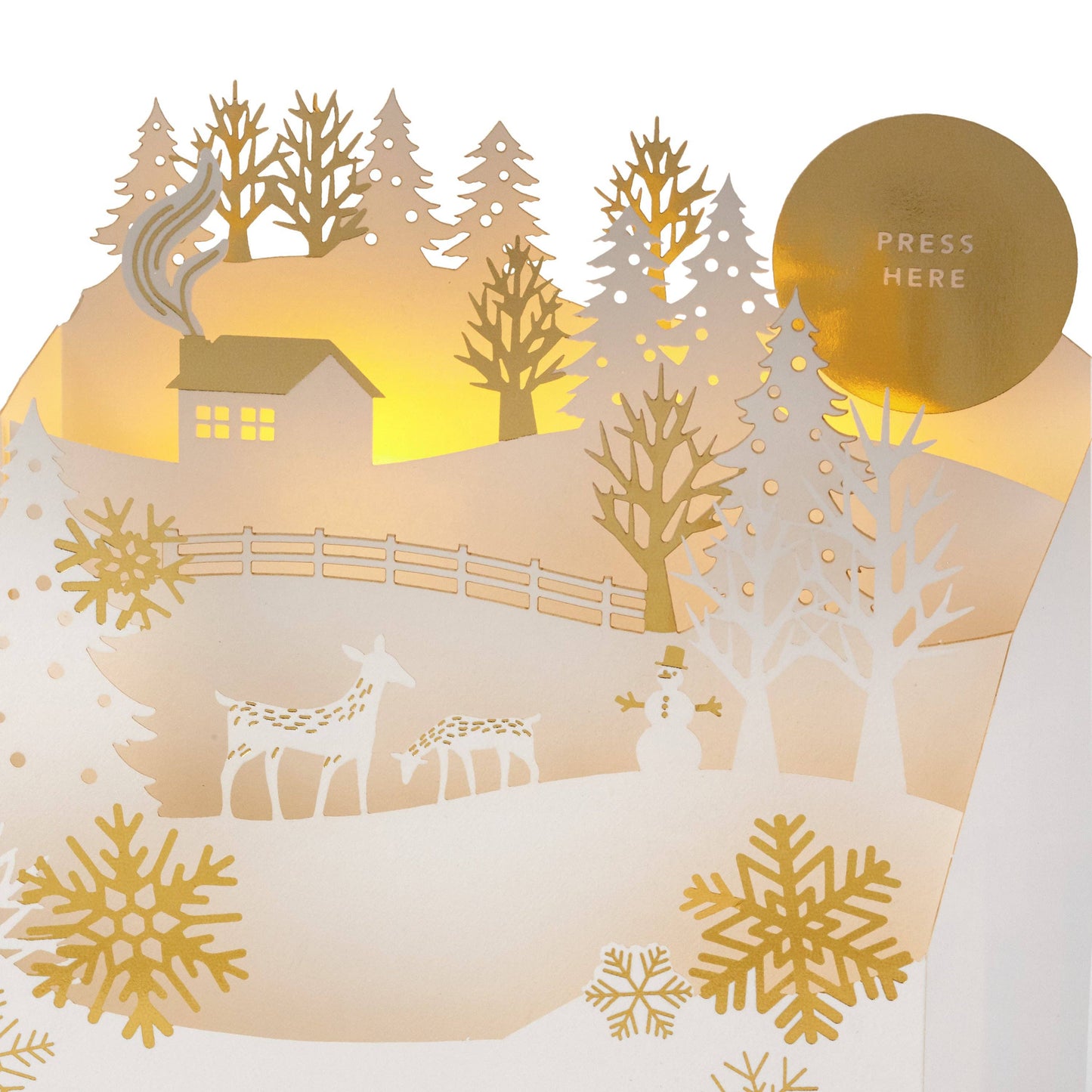 Musical Christmas Card - 3D & Pop-Up White Winter Woodland Design with Light