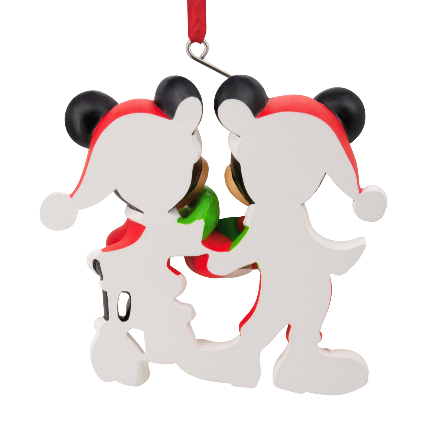 Mickey & Minnie Mouse in festive attire hanging ornament back view