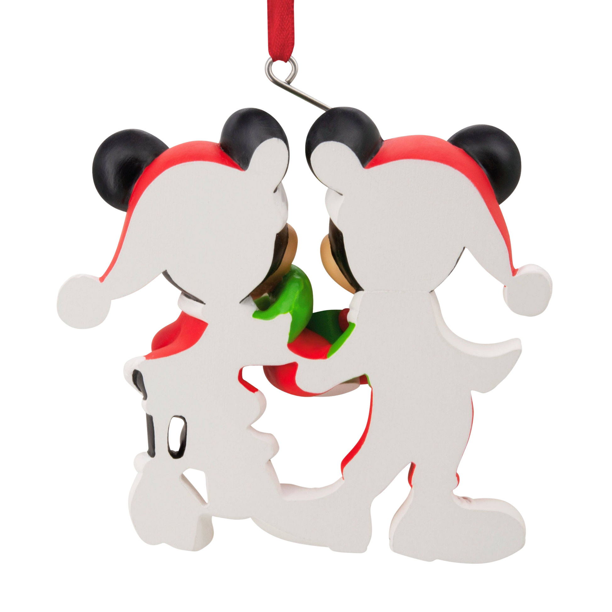 Mickey & Minnie Mouse in festive attire hanging ornament back view