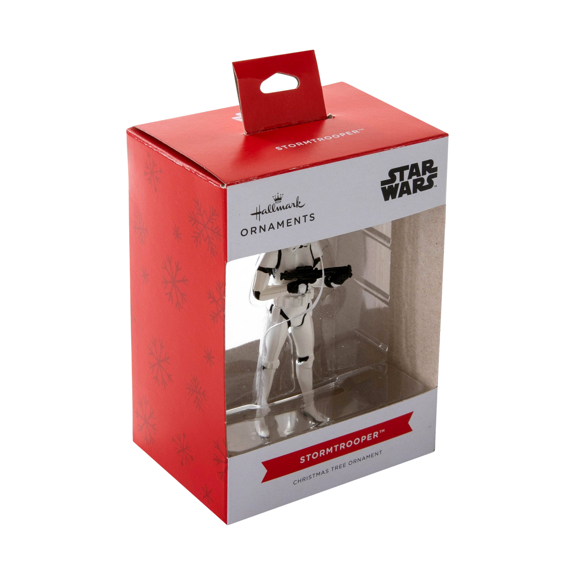 Star Wars Stormtrooper ornament in its Hallmark box packaging with red and white design
