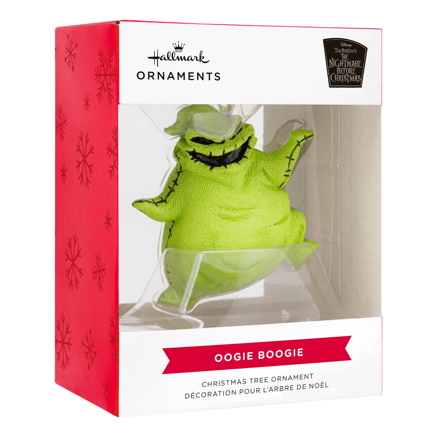 The Nightmare Before Christmas Oogie Boogie Christmas hanging ornament in Hallmark box packaging. 